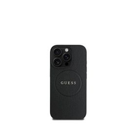Guess Grained iPhone 16 Pro Yazı Logolu Magsafe Uyumlu Siyah Telefon Kılıfı