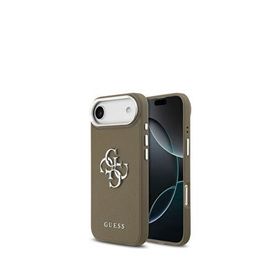 Guess Grained iPhone 17 Air 4G Desenli Metal Büyük Logolu Kahverengi Telefon Kılıfı