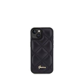 Guess iPhone 15 Kapitone Metal Logolu Siyah Telefon Kılıfı