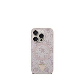 Guess iPhone 15 Pro 4G Desenli Üçgen Logolu Magsafe Uyumlu Pembe Telefon Kılıfı