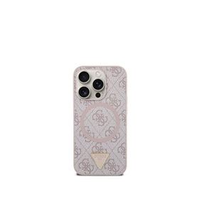 Guess iPhone 15 Pro 4G Desenli Üçgen Logolu Max Magsafe Uyumlu Pembe Telefon Kılıfı