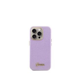Guess Iphone 15 Pro Max Uyumlu Glitter Glossy Script Mor Silikon Kılıf