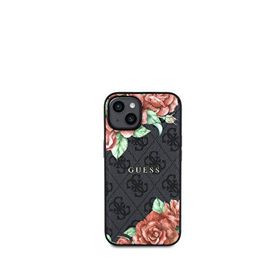 Guess iPhone 15 Rose Desenli Magsafe Uyumlu Siyah Telefon Kılıfı