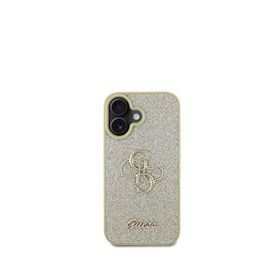 Guess iPhone 16 Altın Uyumlu Glitter 4G Logolu Telefon Kılıfı