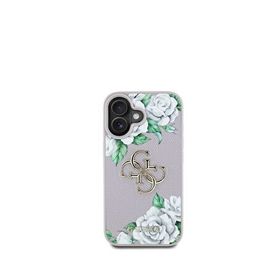 Guess iPhone 16 Mor 4G Logolu Gül Desenli Magsafe Uyumlu Telefon Kılıfı