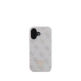 Guess iPhone 16 Pembe 4G Desenli Taşlı Üçgen Logolu Telefon Kılıfı