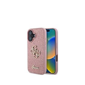 Guess iPhone 16 Pembe Glitter 4G Logolu Telefon Kılıfı