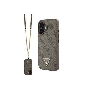 Guess iPhone 16 Plus Strass 4G Desenli Vücut Askılı Kahverengi Uyumlu Telefon Kılıfı