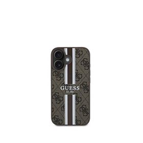 Guess iPhone 16 Printed Kahverengi 4G Şerit Logolu Magsafe Uyumlu Telefon Kılıfı