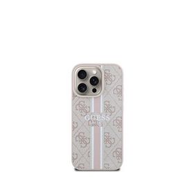 Guess iPhone 16 Pro Max Pembe 4G Şerit Logolu Magsafe Uyumlu Telefon Kılıfı