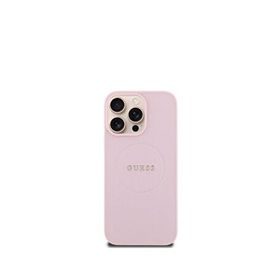 Guess iPhone 16 Pro Max Pembe Grained Yazı Logolu Magsafe Uyumlu Telefon Kılıfı