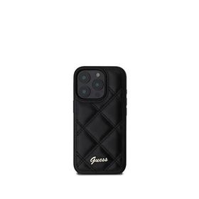 Guess iPhone 16 Pro Max Siyah Kapitone Metal Logolu Telefon Kılıfı