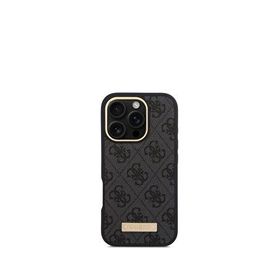 Guess iPhone 16 Pro Siyah Metal Plaka Logo Magsafe Uyumlu Telefon Kılıfı