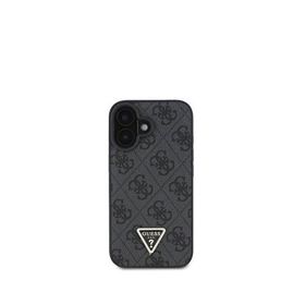 Guess iPhone 16 Siyah 4G Desenli Taşlı Üçgen Logolu Telefon Kılıfı