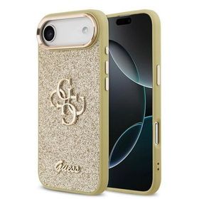 Guess iPhone 17 Air 4G Büyük Metal Logolu Glitter Altın Kılıf