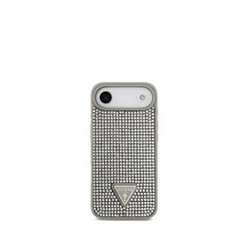 Guess iPhone 17 Air Gri Taşlı Üçgen Logolu Gümüş Telefon Kılıfı