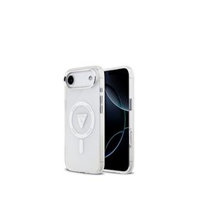 Guess iPhone 17 Air Iml Baskılı Üçgen Logolu Şeffaf Metal Kamera Çerçeveli Magsafe Uyumlu Telefon Kılıfı