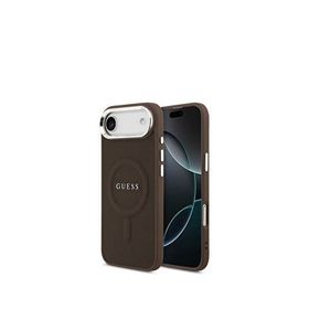 Guess iPhone 17 Air Klasik Yazı Logolu PU Deri Kahverengi Magsafe Uyumlu Telefon Kılıfı