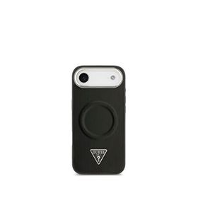 Guess iPhone 17 Air Siyah PU Deri Metal Kamera Çerçeveli Üçgen Logolu Magsafe Uyumlu Telefon Kılıfı