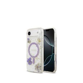 Guess iPhone 17 Air Transparan Resin Flowers Magsafe Uyumlu Mor Telefon Kılıfı