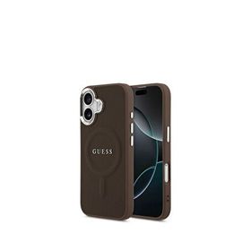 Guess iPhone 17 Klasik Yazı Logolu PU Deri Kahverengi Magsafe Uyumlu Telefon Kılıfı