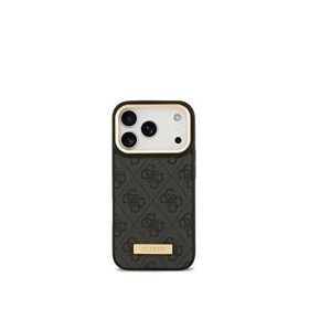 Guess iPhone 17 Pro 4G Serisi Metal Plakalı Klasik Logolu Magsafe Uyumlu Siyah Telefon Kılıfı