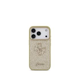 Guess iPhone 17 Pro Altın 4G Glitter Büyük Metal Kamera Çerçeveli Magsafe Uyumlu Gold Telefon Kılıfı