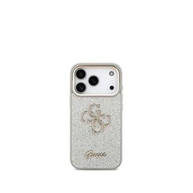Guess iPhone 17 Pro Gri 4G Glitter Büyük Metal Kamera Çerçeveli Magsafe Uyumlu Telefon Kılıfı