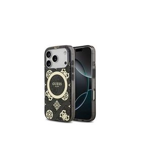 Guess iPhone 17 Pro IML Peony 4G Desenli Klasik Logolu Magsafe Siyah Uyumlu Telefon Kılıfı