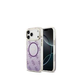 Guess iPhone 17 Pro Max 4G Desenli Simli Silikon Magsafe Mor Uyumlu Telefon Kılıfı