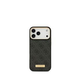 Guess iPhone 17 Pro Max 4G Serisi Metal Plakalı Klasik Logolu Magsafe Uyumlu Siyah Telefon Kılıfı