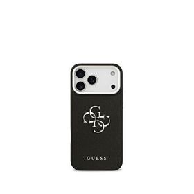 Guess iPhone 17 Pro Max Pu Deri Metal Kamera Çerçeveli Üçgen Logolu Magsafe Uyumlu Siyah Telefon Kılıfı