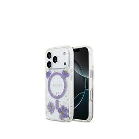 Guess iPhone 17 Pro Max Transparan Resin Flowers Magsafe Uyumlu Mor Telefon Kılıfı