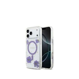 Guess iPhone 17 Pro Max Transparan Resin Flowers Magsafe Uyumlu Mor Telefon Kılıfı