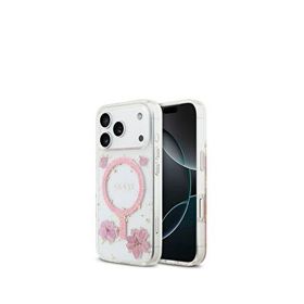 Guess iPhone 17 Pro Max Transparan Resin Flowers Magsafe Uyumlu Pembe Telefon Kılıfı