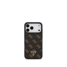 Guess iPhone 17 Pro Siyah 4G Desenli PU Deri Üçgen Logolu Telefon Kılıfı