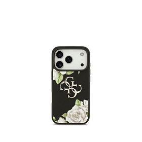 Guess iPhone 17 Pro Siyah Gül Baskılı Büyük Metal Logolu Telefon Kılıfı