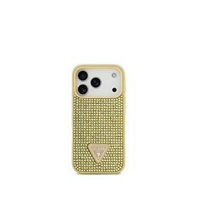 Guess iPhone 17 Pro Taşlı Üçgen Logolu Gold Altın Telefon Kılıfı