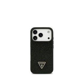 Guess iPhone 17 Pro Taşlı Üçgen Logolu Siyah Telefon Kılıfı