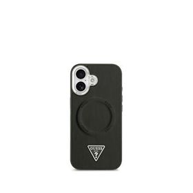 Guess iPhone 17 Pu Deri Metal Kamera Çerçeveli Üçgen Logolu Magsafe Uyumlu Siyah Telefon Kılıfı
