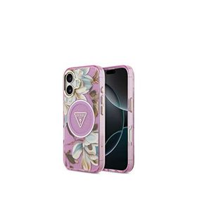 Guess iPhone 17 Simli Çiçek Desenli Metal Kamera Çerçeveli Magsafe Uyumlu Mor Telefon Kılıfı