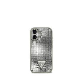 Guess iPhone 17 Taşlı Üçgen Logolu Gümüş Gri Telefon Kılıfı