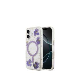 Guess iPhone 17 Transparan Resin Flowers Magsafe Uyumlu Mor Telefon Kılıfı
