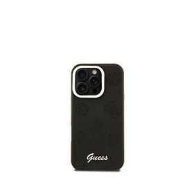 Guess Peony iPhone 16 Pro Logolu Kamera Standlı Pu Deri Magsafe Uyumlu Siyah Telefon Kılıfı