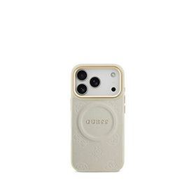Guess Peony Serisi iPhone 17 Pro Baskılı Logolu Magsafe Uyumlu Bej Telefon Kılıfı