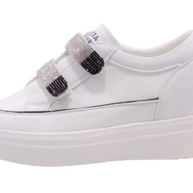 Guja 24K313-1 Beyaz Yüksek Taban Taşlı Cırtlı Hakiki Deri Sneaker Kadın Spor Ayakkabı