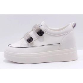 Guja 24K313-1 Beyaz Yüksek Taban Taşlı Cırtlı Hakiki Deri Sneaker Kadın Spor Ayakkabı