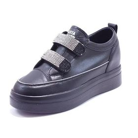 Guja 24K313-1 Siyah Kadın Yüksek Taban Taşlı Cırtlı Hakiki Deri Sneaker Spor Günlük Ayakkabı