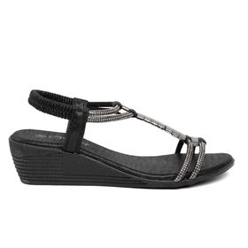 Guja 24Y145-1 Siyah Dolgu Topuk Kadın Sandalet