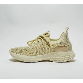 Guja 24Y320 Bej Kadın Esnek Tabanlı Taşlı Triko Sneaker Spor Ayakkabı